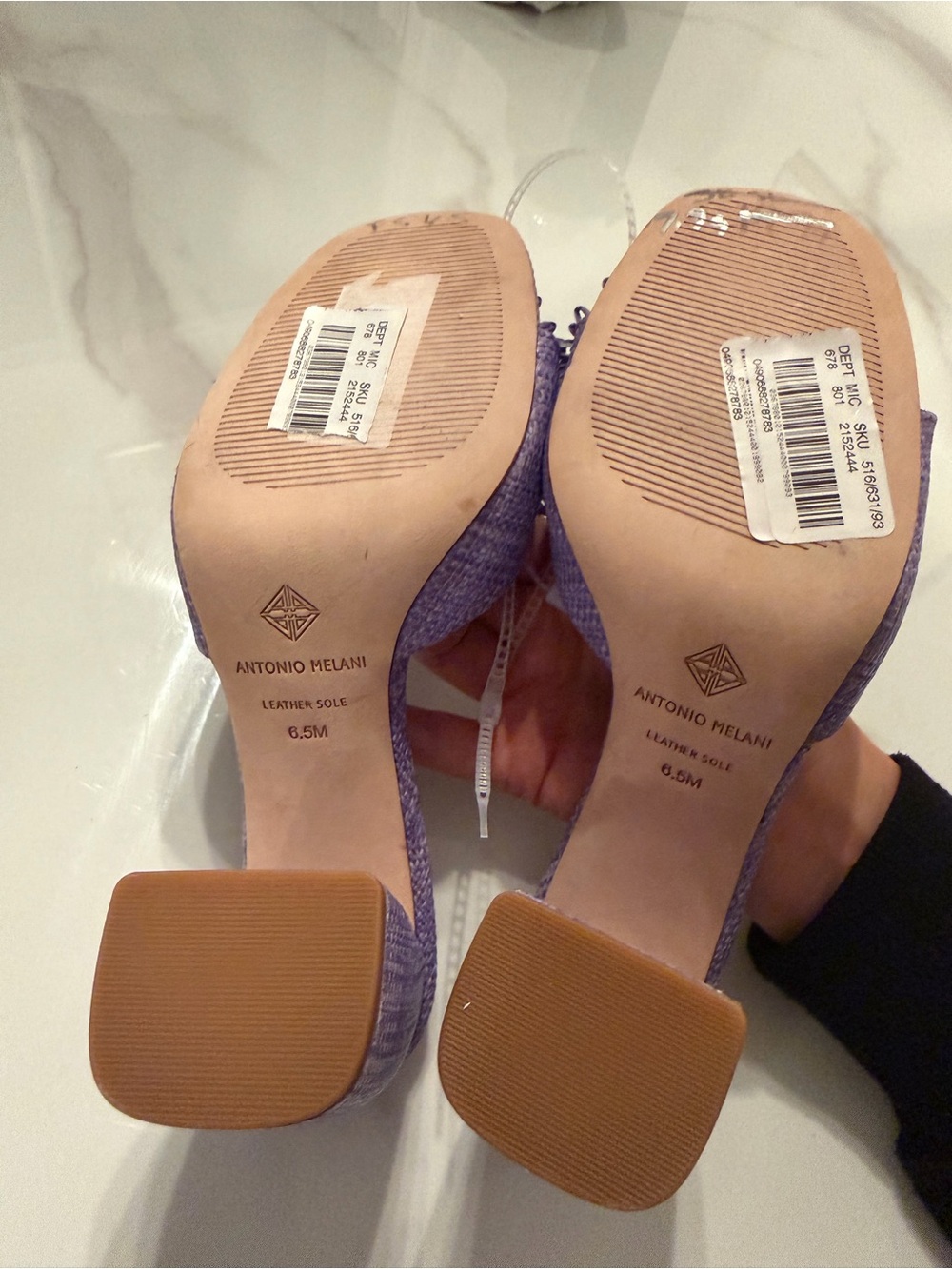 ANTONIO MELANI Lilac Pom-Pom Block Heel Mules - Picture 5 of 7